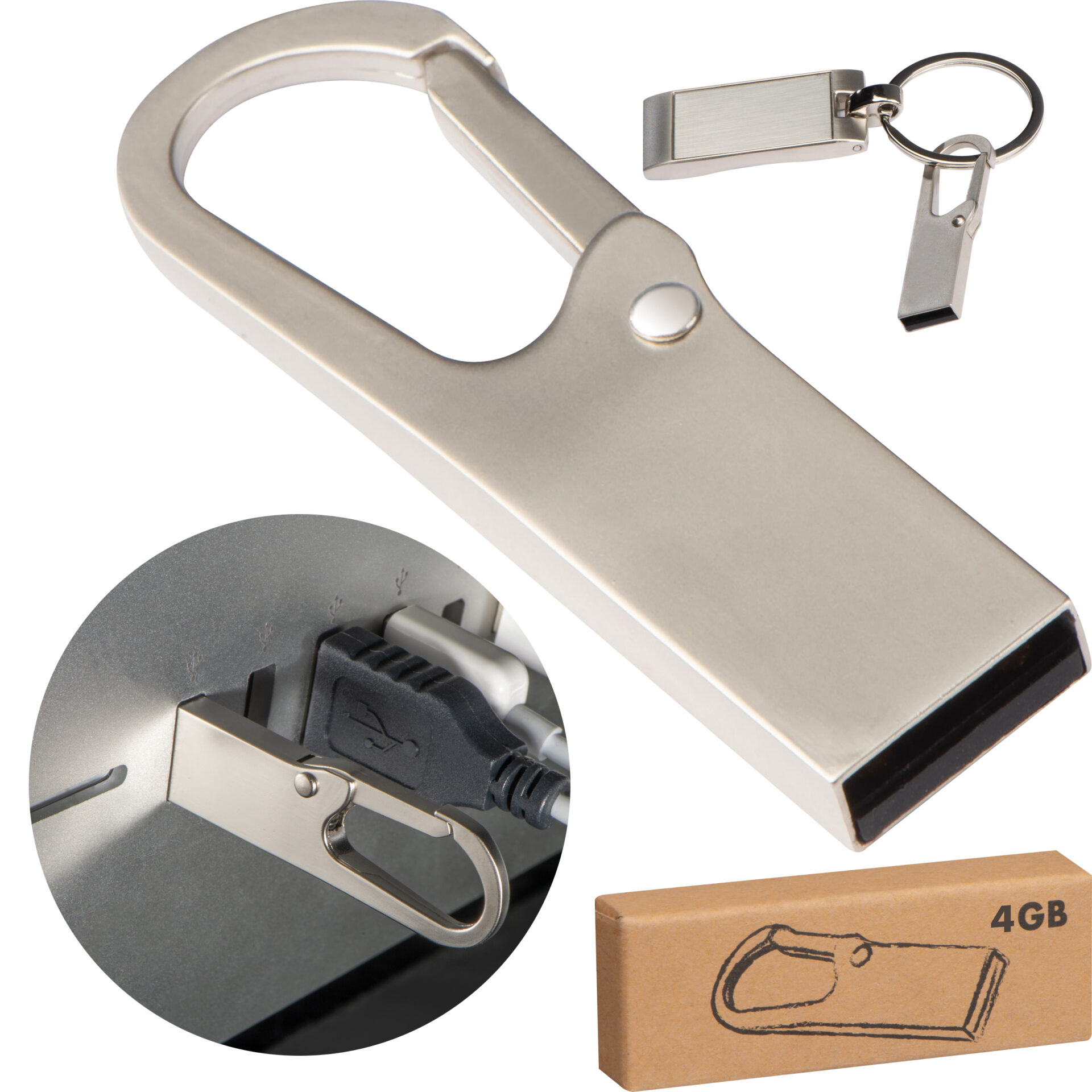 Kovová USB klíčenka s karabinou - 4GB