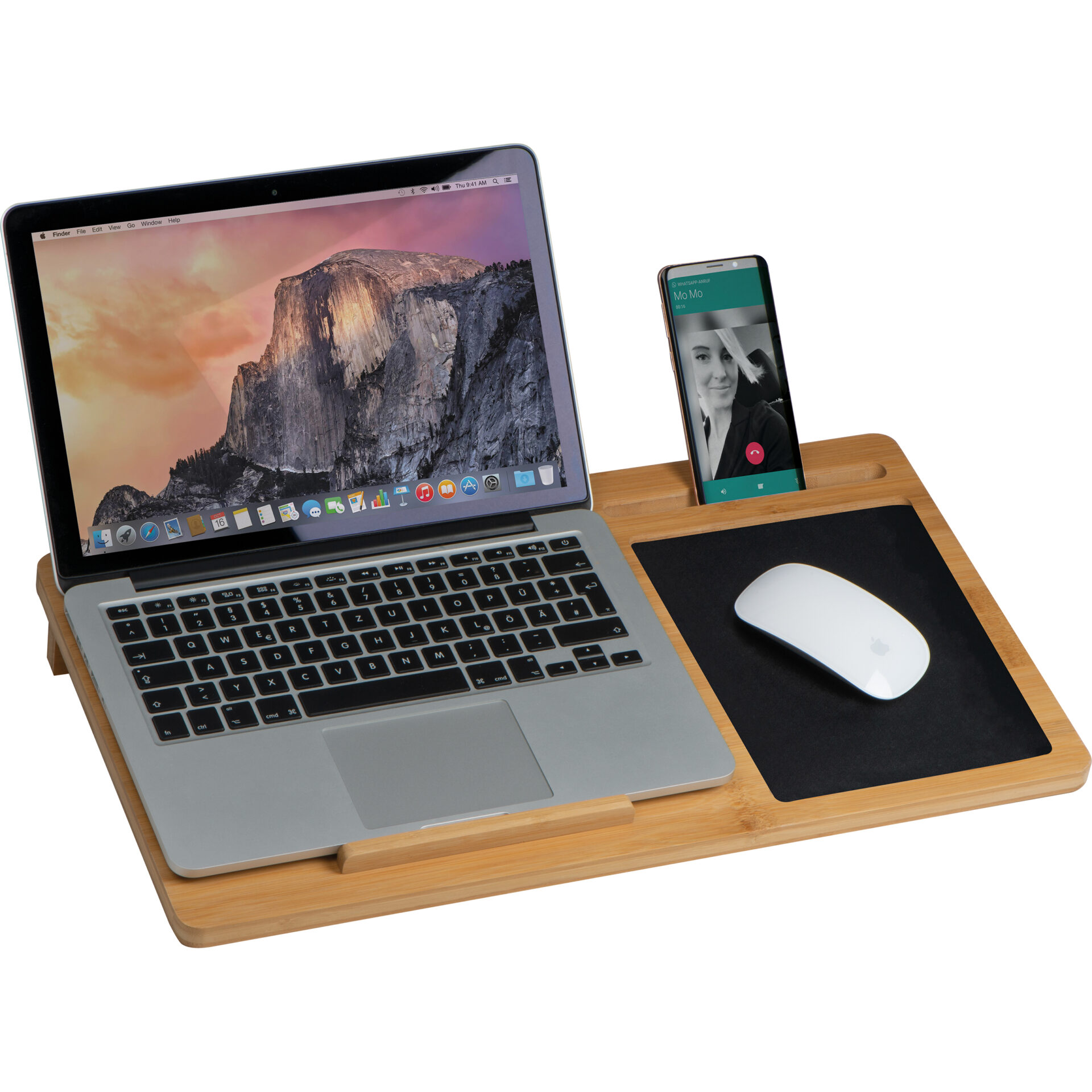 Přihrádka na notebook s podložkou pod myš a držákem na mobilní telefon